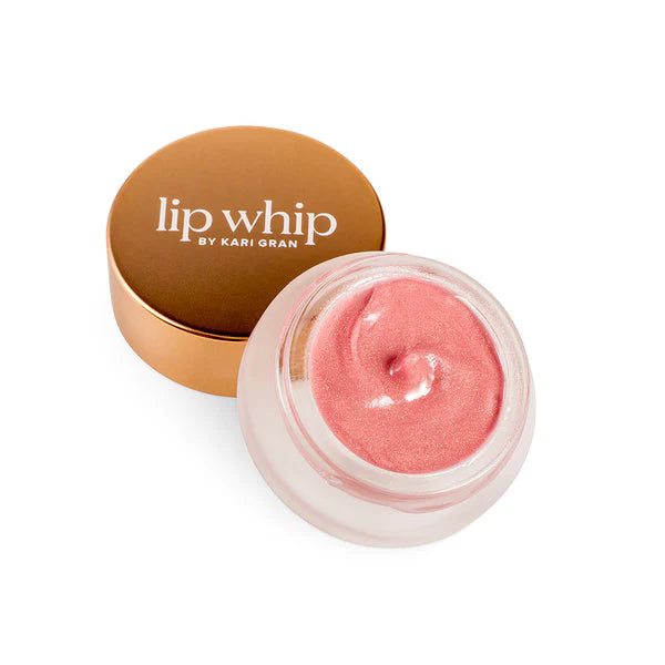 Rosie gold lip whip open with lid on a white background