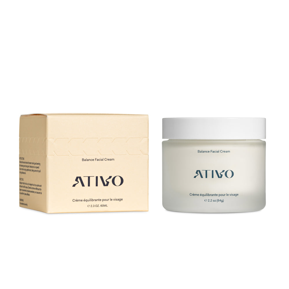 Balance facial cream with yellow box on a white background