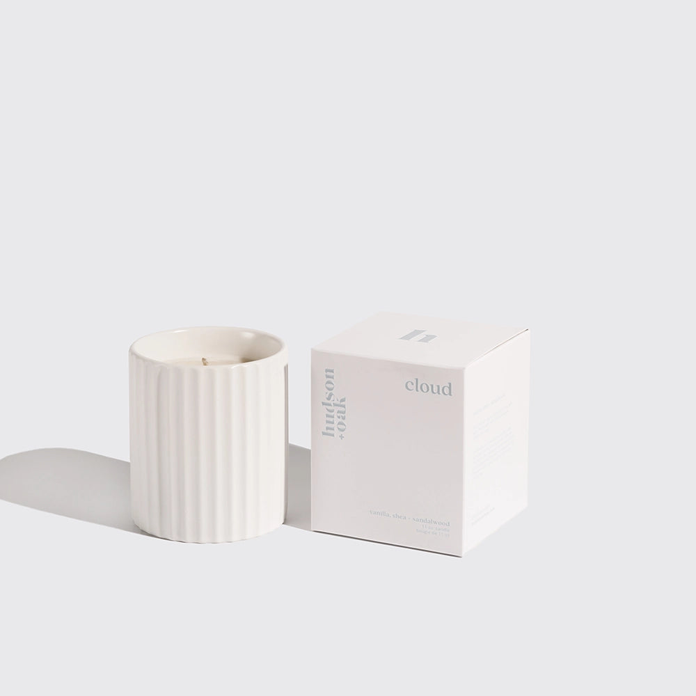 White candle jar with box on white background